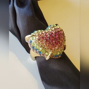 Colorful Heart Ring with Rhinstones